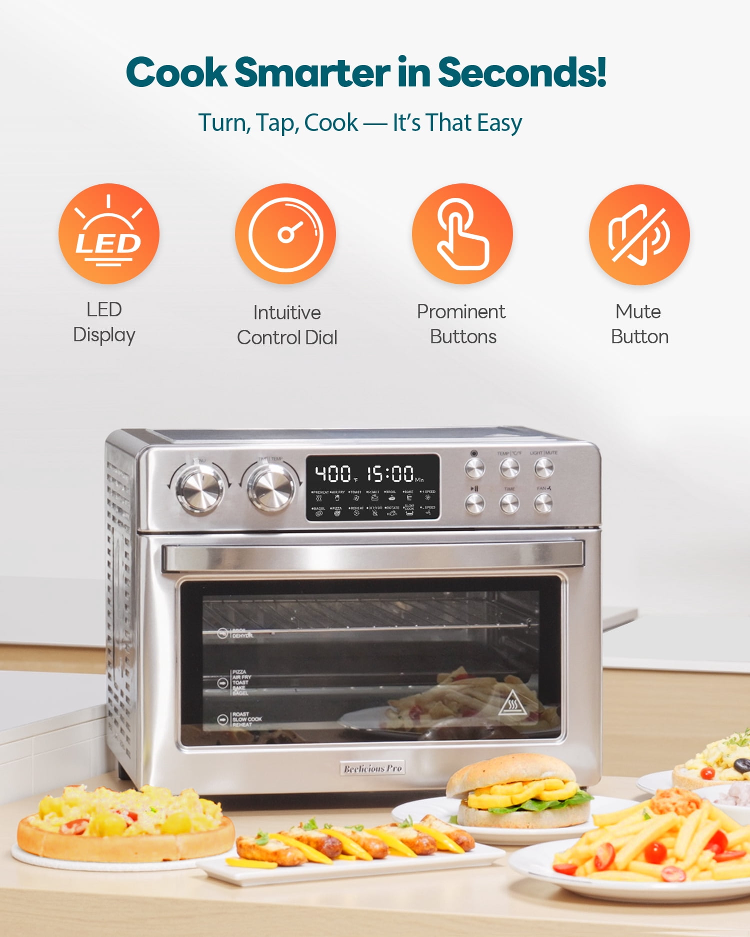 Air Fryer Toaster Oven Combo, 28Quart 12-in-1 Extra Large Countertop Convection Oven with LED Display, Toast, Roast, Bake, Reheat, Broil & Steam , 7 Accessories+Recipe, Stainless Steel