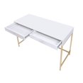 thumbnail image 6 of GZXS 47" Writing Desk with 2 Storage Drawers, High Gloss Home Office Computer w/ White MDF Top & Gold Metal Legs, Modern Rectangular Vanity Desk for Bedroom, 6 of 9