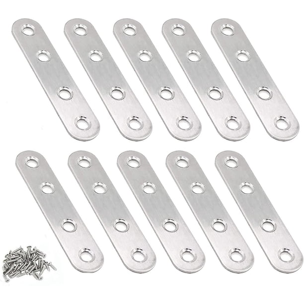 Soporte de estante de 10 piezas, soporte de esquina de acero inoxidable, soporte de esquina plano plateado con cuatro orificios para tornillos, 7616 mm, 40 tornillos de acero inoxidable M4X16 gratis JAMW Sencillez