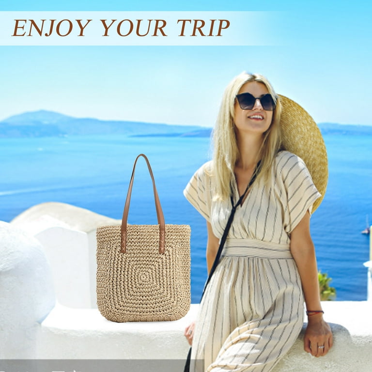 Simple Straw Tote Bag, Large Capacity Shoulder Bag For Travel