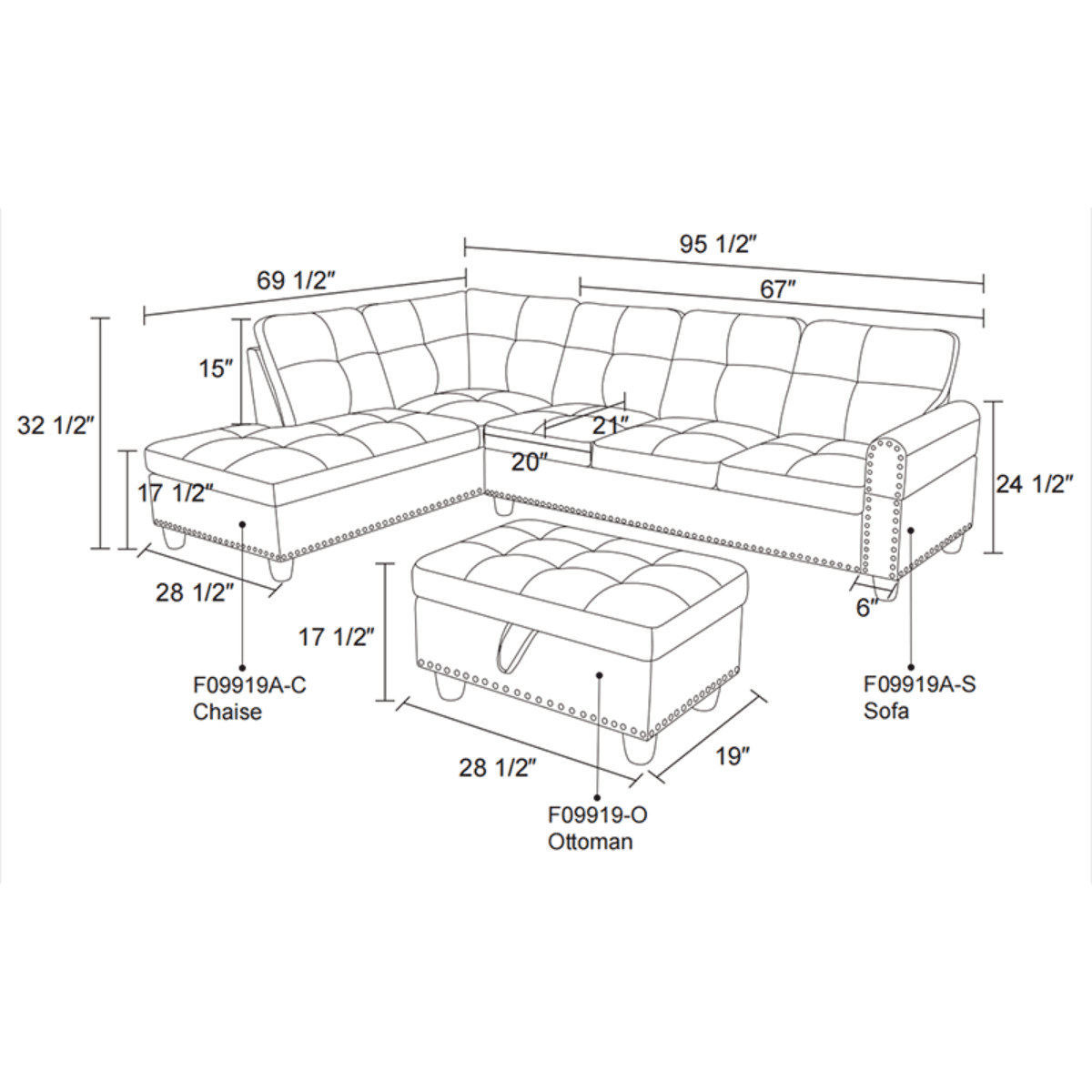 Hommoo L Shaped Flippable Backrest Sectional Couches and Sofas, 4-Seat Linen Sectional Sofa Sets, Modern Living Room Furniture Sets, 15' Back Height, Grey(No Ottoman)