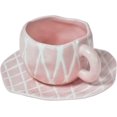 thumbnail image 1 of Ceramic Coffee Mug with Saucer Set, Cute Creative Cup Unique Irregular Design for Office and Home, Dishwasher and Microwave Safe, 10 oz/300 ml for Lat, 1 of 4