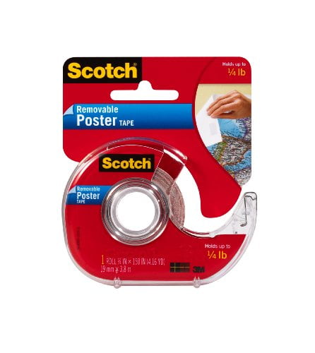Scotch Removable Poster Tape, Clear Double Sided Tape, 3/4-in x 150-in, Clear, 1 Roll