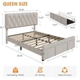 thumbnail image 2 of Twister.CK Queen Size Bed Frame with Storage Drawers, Upholstered Headboard Platform Bed, No Box Spring Needed, Beige, 2 of 7
