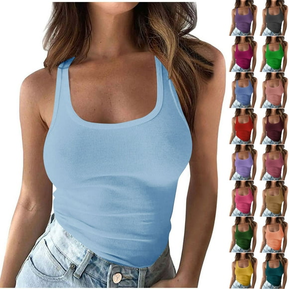 lcziwo Tank Top for Women Ribbed Knit Sleeveless Tops Summer Casual Camisoles Slim Fitted Basic Tanks Prime Sales Red S