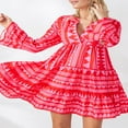 thumbnail image 4 of Femmes Été Floral Mini Robe Boho Flowy Robes Courtes Robe de Cocktail à Manches Longues, 4 of 7