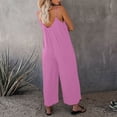 thumbnail image 5 of Adjustable Strap Jumpsuits Women V Neck Casual Summer Sleeveless Loose Jumpsuit Long Pants Rompers with Pockets Pink S, 5 of 7