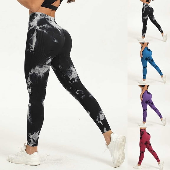 YUEHUA Women's Tie-Dye Seamless Yoga Leggings, Butt Lifting Tummy Control Workout Pants, High Waist Compression Tights for Fitness & Casual
