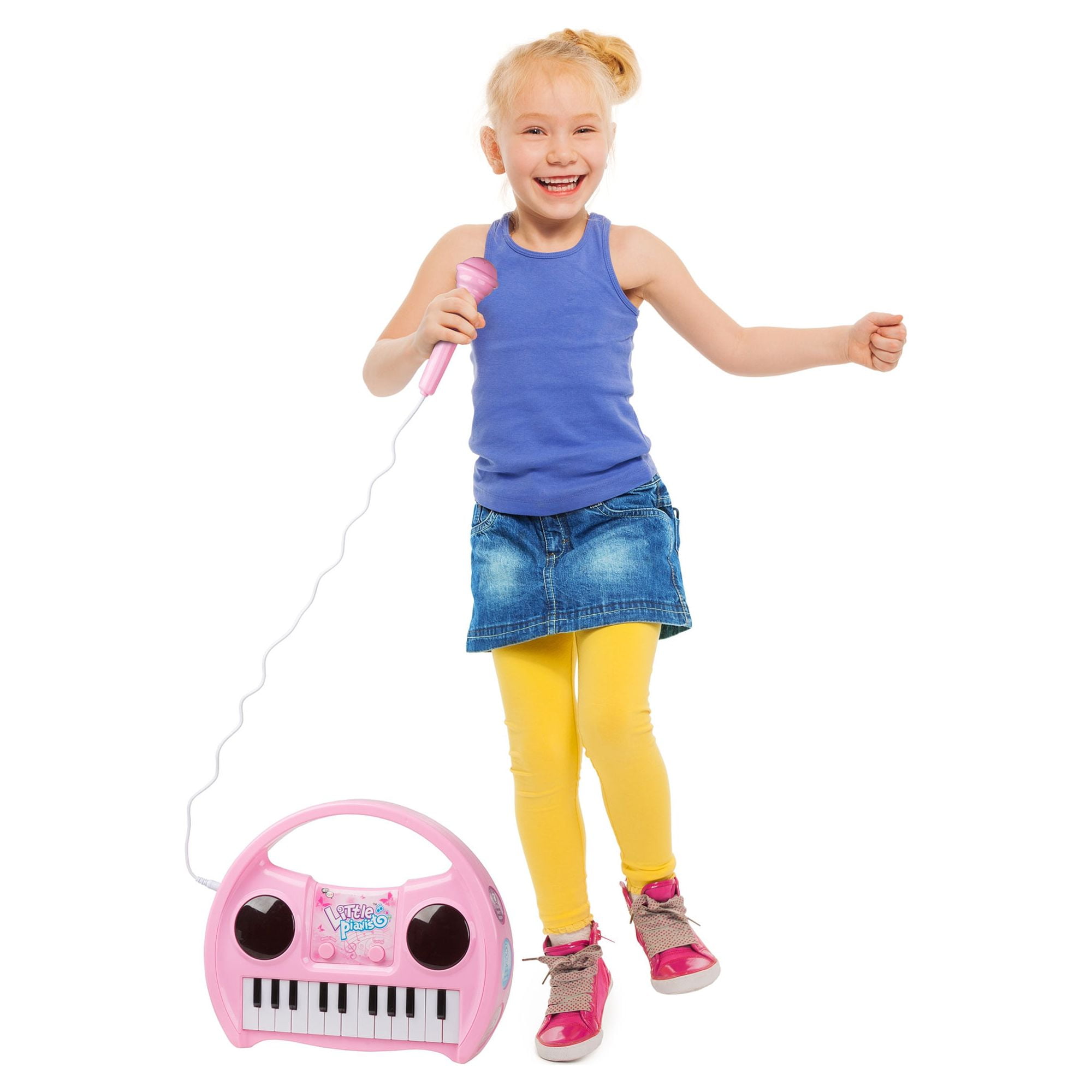 Hey Play Kids Karaoke Machine with Microphone and Musical Keyboard (Pink)