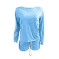 thumbnail image 5 of Enjoytime Lounge Sets for Women Solid Color Crewneck Long Sleeve Tops with Shorts 2 Piece Outfits Casual Comfy Loungewear, 5 of 5