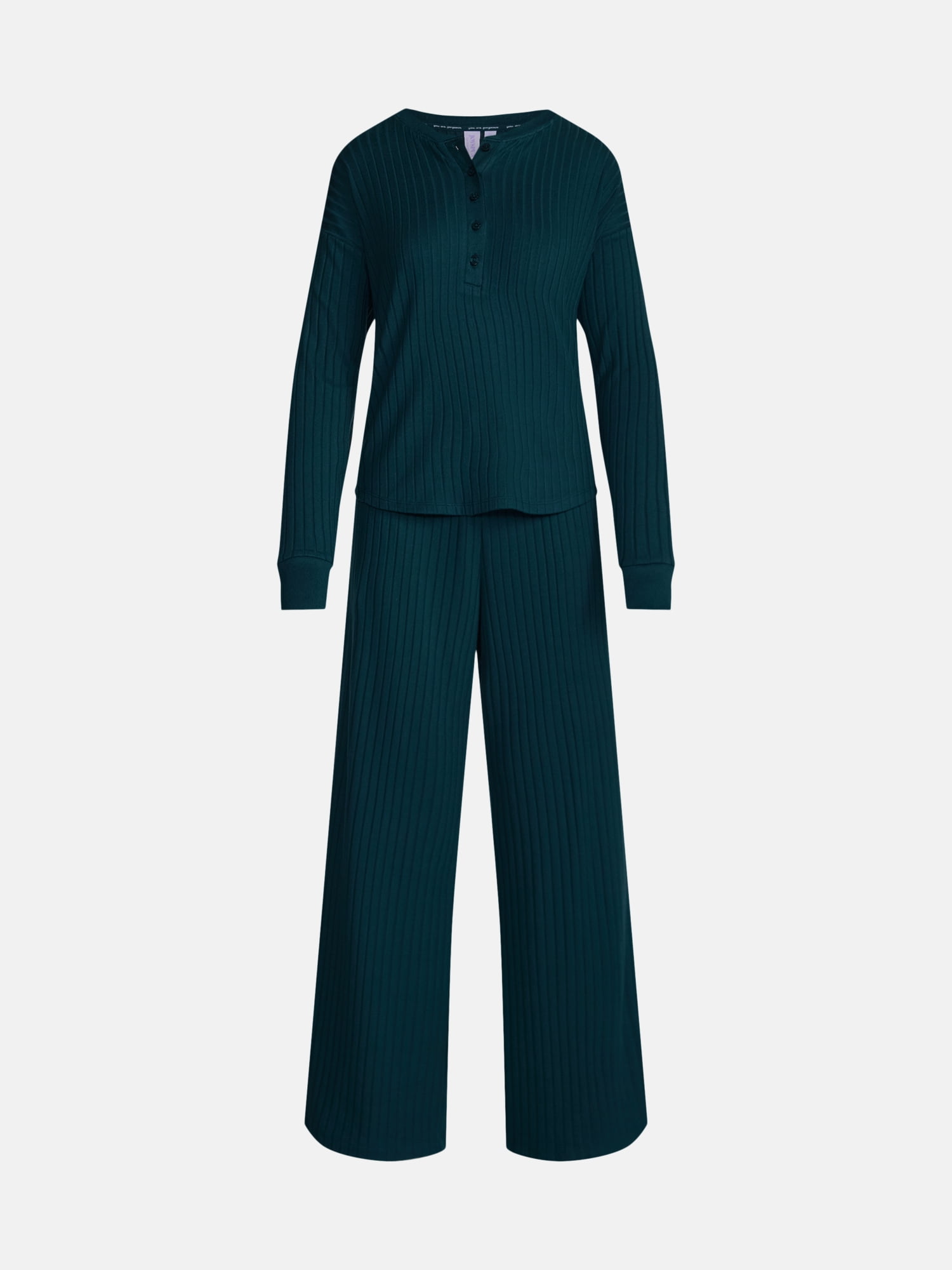 Joyspun Women's Cozy Lounge Collection Hacci Henley Top and Pants, 2-Piece Pajama Set, Sizes XS-3X