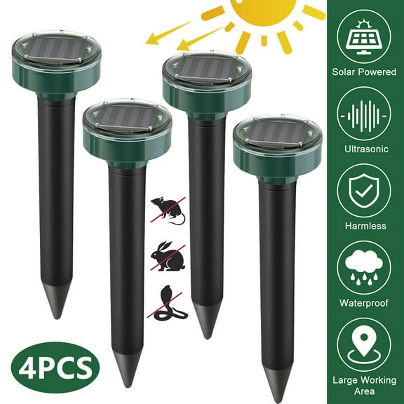 Jahy2Tech 4 Pack Solar Mole Pest Rodent Repeller Ultrasonic Sonic Mouse Gopher Pest