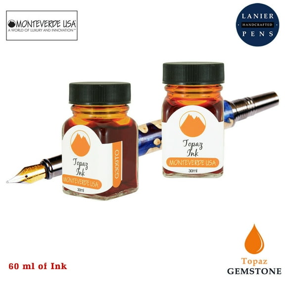 Monteverde 60ml Gemstone Fountain Pen Ink Bottle (30ml Topaz G309TO Ink Bottle - Pack of 2)