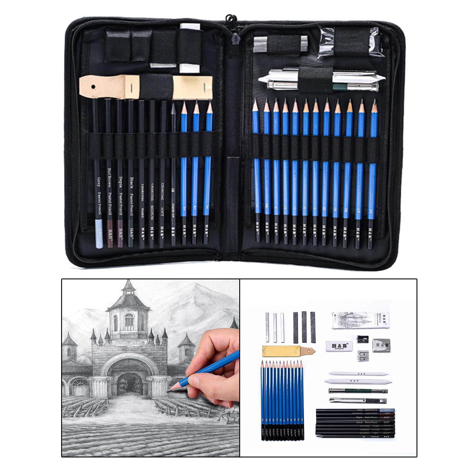 40 Pieces Professional Drawing Sketch Pencils Watercolor Eraser Pencil