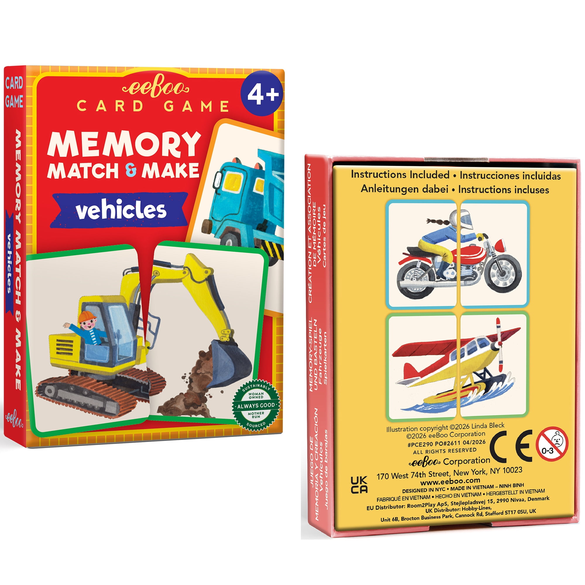 eeBoo Vehicles Memory Match & Make Game, Ages 4+ For 1-4 Players - Sharpens Visual Acuity, Concentration, And Memory Skills, 48 Cards, 24 Pairs