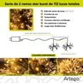 thumbnail image 3 of Luces serie 112 led star burst Artego con 2 ramos de 40cm de diámetro unidos de 56 leds GAMMA Decoración Navidad eventos bodas LED christmas string lights waterproof 8 modos uso temporizador, 3 of 7