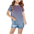 thumbnail image 2 of Jalioing Girls Boys Striped Short Sleeve Shirts Loose Crew Neck Casual T Shirt 3-12 Years Kids Summer Tees Tops, 2 of 4
