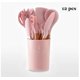 thumbnail image 1 of Juego de 12 utensilios de cocina de silicona con soporte y mango de madera, resistentes al calor, libres de BPA y no tóxicos (rosa), 1 of 5