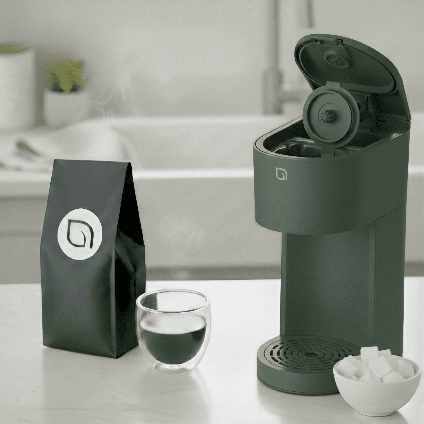 Willow Kitchen Single Serve Coffee Maker Machine for Pods & Grounds with K Cup, Self Cleaning & Small Portable Coffee Maker, Green