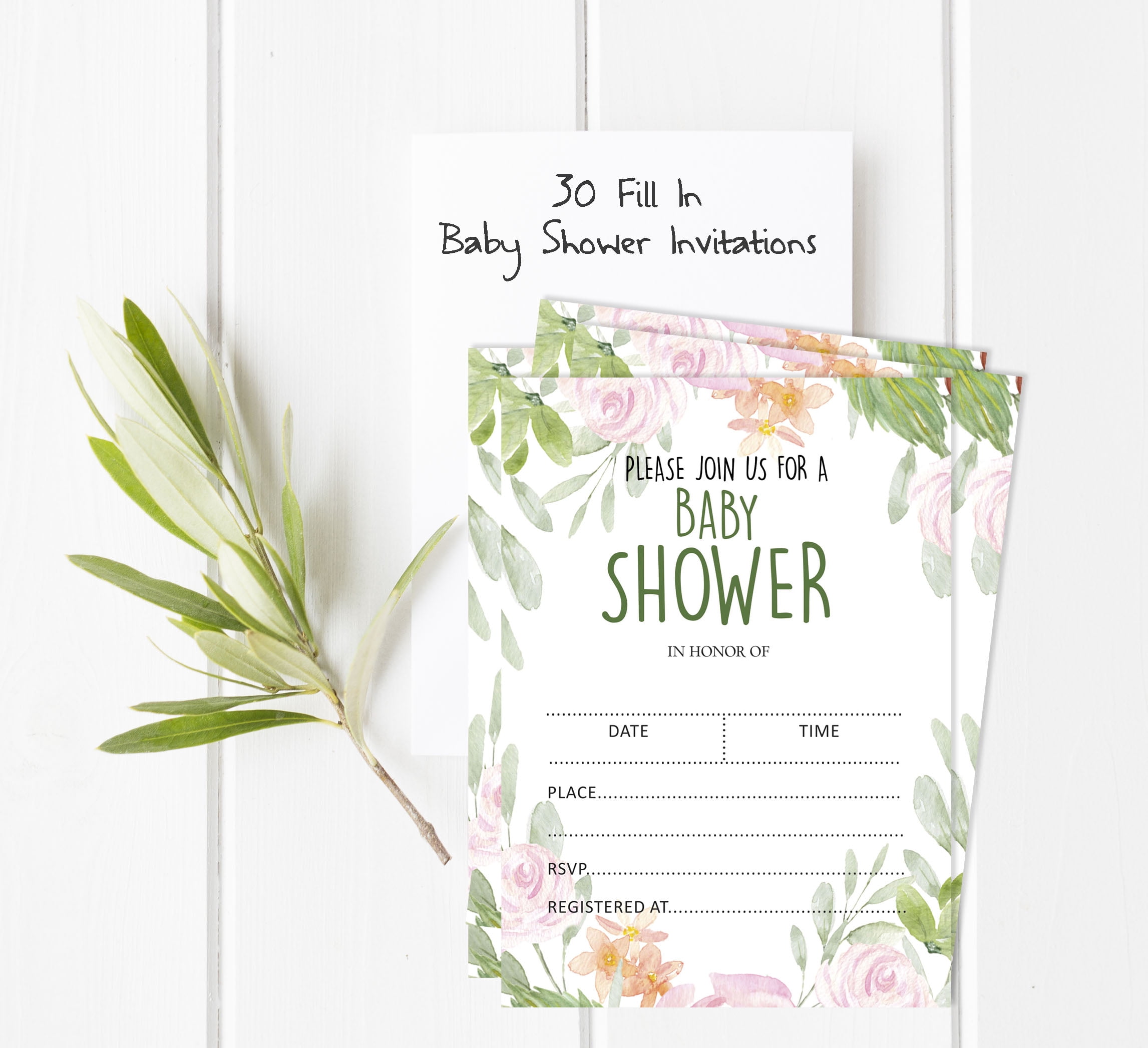 Inkdotpot Set Of 30Floral Baby Shower Invitations-Diaper Raffle Tickets And Baby Shower Book Request Cards Gender Neutral Invites Its A Boy Its A Girl