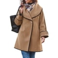 thumbnail image 2 of Women's Lapel Wool Blend Pea Coats Long Sleeve Button Down Casual Work Fall Winter Loose Woolen Coats, 2 of 7