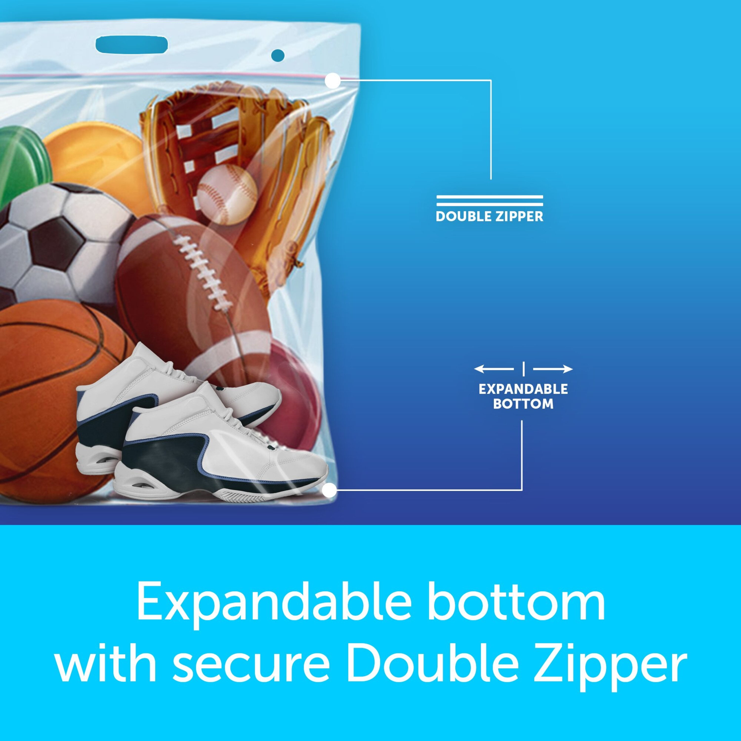 Ziploc® Big Bags, Jumbo, Secure Double Zipper, 3 ct, Expandable Bottom,  Heavy-Duty Plastic, Built-In Handles, Flexible Shape to Fit Where Storage