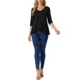 thumbnail image 2 of INSPIRE CHIC Women's Casual 3/4 Sleeve Tops V Neck Ruffle Asymmetrical Hem Flowy Blouse S Black, 2 of 6