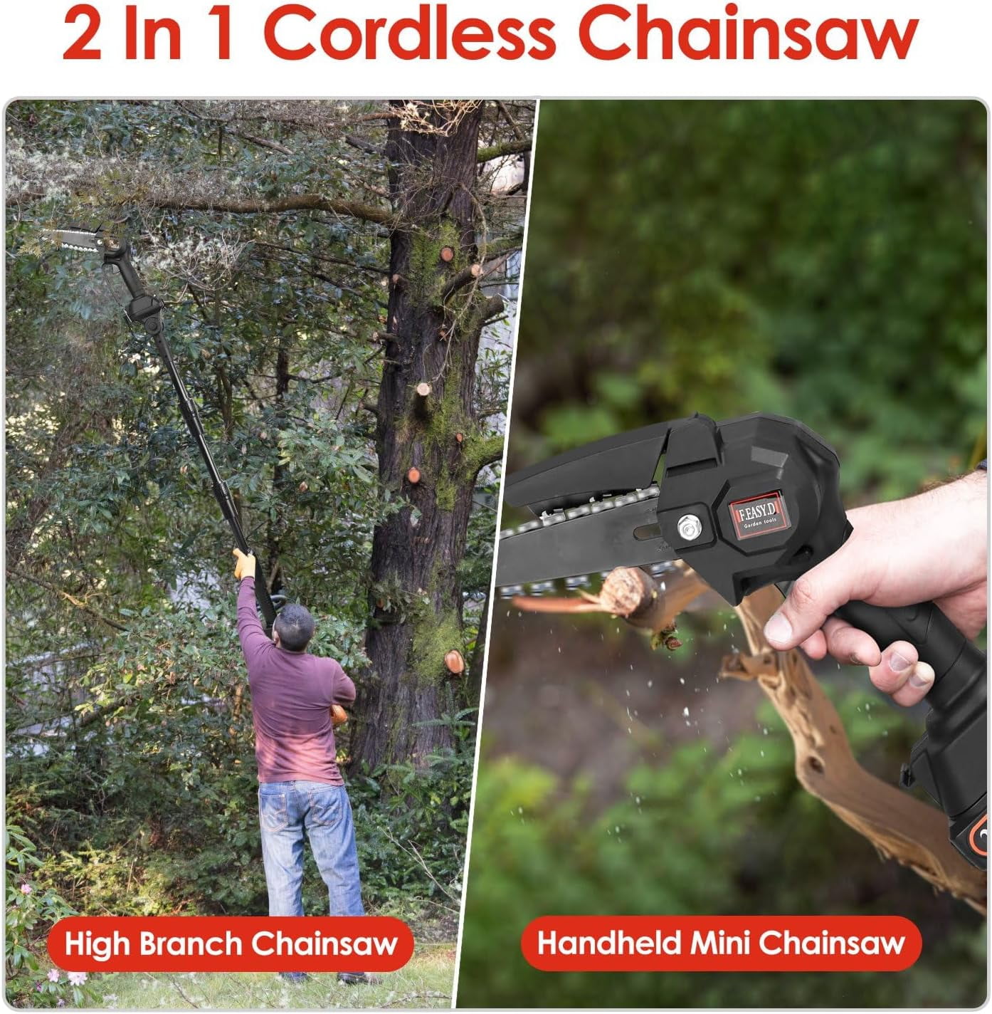 Cordless Pole Saw and Mini Chainsaw,2-IN-1 Pole Chainsaw,Brushless Electric Pole Saw Battery Powered 4in/6in Chainsaw, 67 Inch Max Reach Tree Trimmer Pole Saw