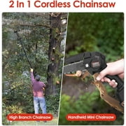 Cordless Pole Saw and Mini Chainsaw,2-IN-1 Pole Chainsaw,Brushless Electric Pole Saw Battery Powered 4in/6in Chainsaw, 67 Inch Max Reach Tree Trimmer Pole Saw