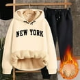 thumbnail image 2 of Women's Winter Pile Thickened Warm Solid Color Color Cardigan Sherbet Hooded Sweatshirt Jacket Pants Two Piece Set, 2 of 2