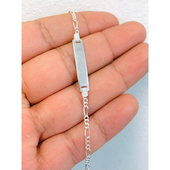 Baby ID Bracelet Figaro Link 925 Sterling Silver 6" Kids Children Bracelet 2.7g Kids Jewelry / Pulsera Para Nios en Plata Pura 2.4mm