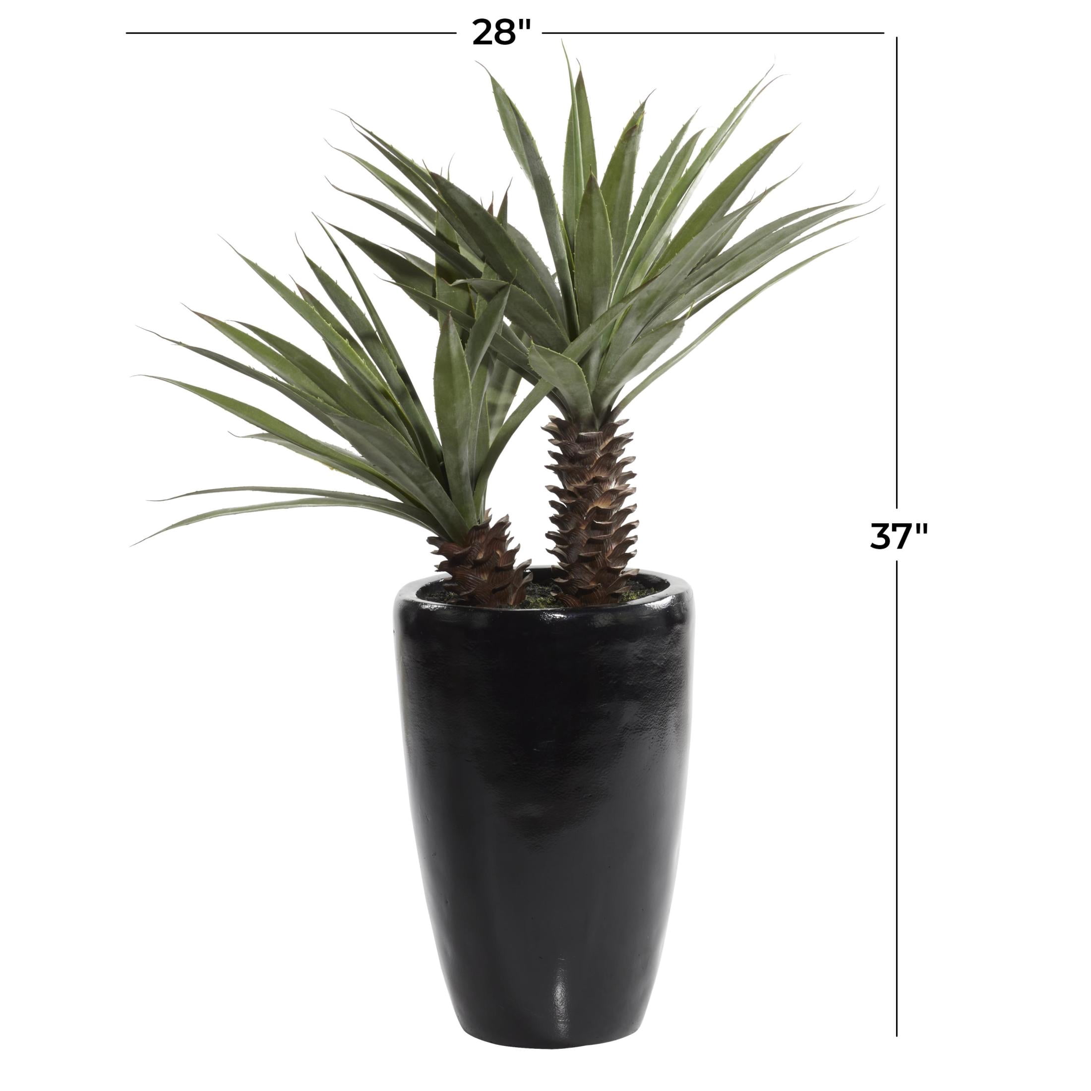 DecMode 37" Artificial Dracaena Plant in Realistic Leaves and Black Fiberglass Pot