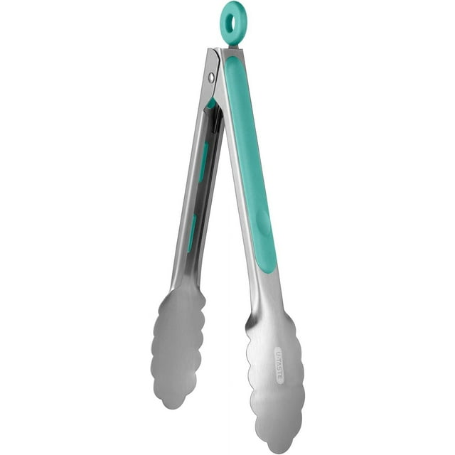 Pince de Cuisine en Acier Inoxydable 18/8: U-Taste Pince de Cuisson de 9 Pouces Résistante à la Chaleur avec Embouts Métalliques Robustes et Poignée en Silicone Antidérapante et Verrouillage Fluide pour Servir des Aliments Salade Gril BBQ (Aqua Sky)