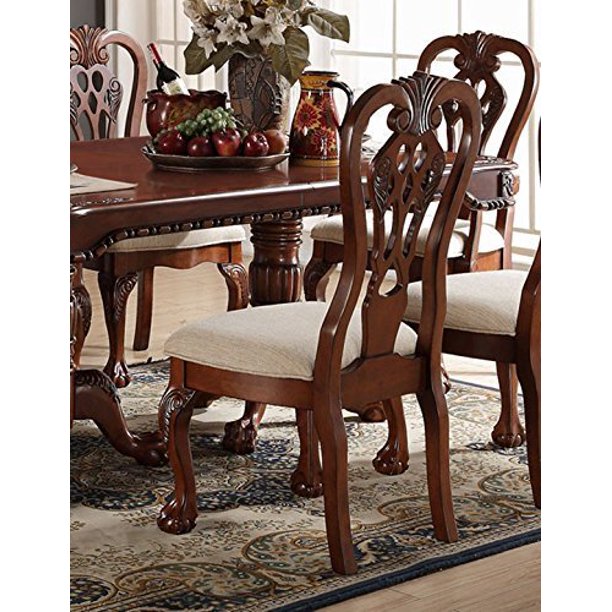 SET OF 4 Cherry Dining Chairs in upholstered with a cream seat cushion