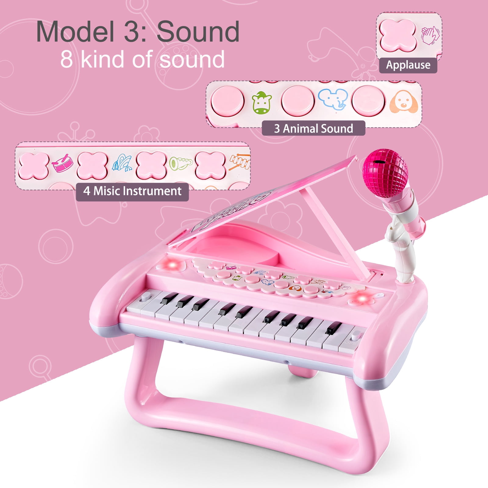 Tepear First Birthday Toddler Piano Toys for 1 Year Old Girls, Baby Musical Keyboard 22 Keys Kids Age 2 3 Play Instrument with Microphone