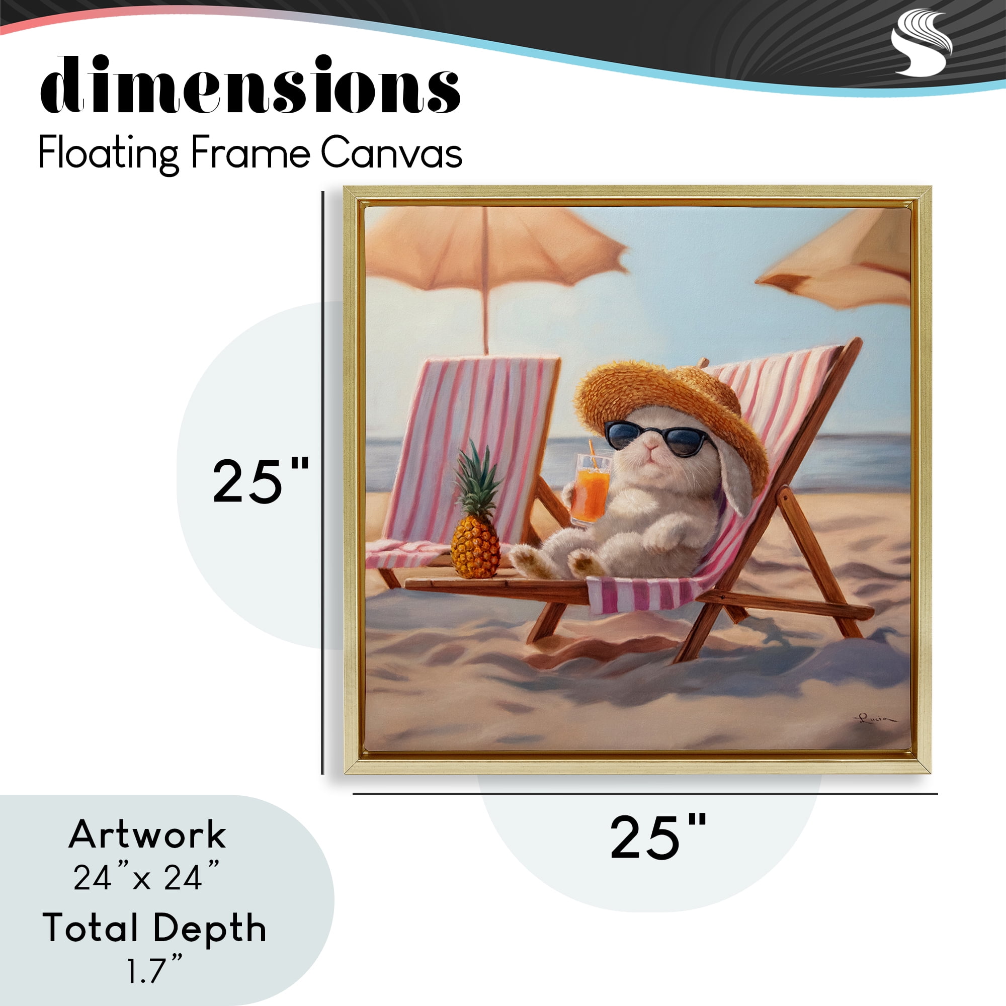 Beach Bun Relaxation Gold Framed Floater Canvas Wall Art, design by Lucia Heffernan