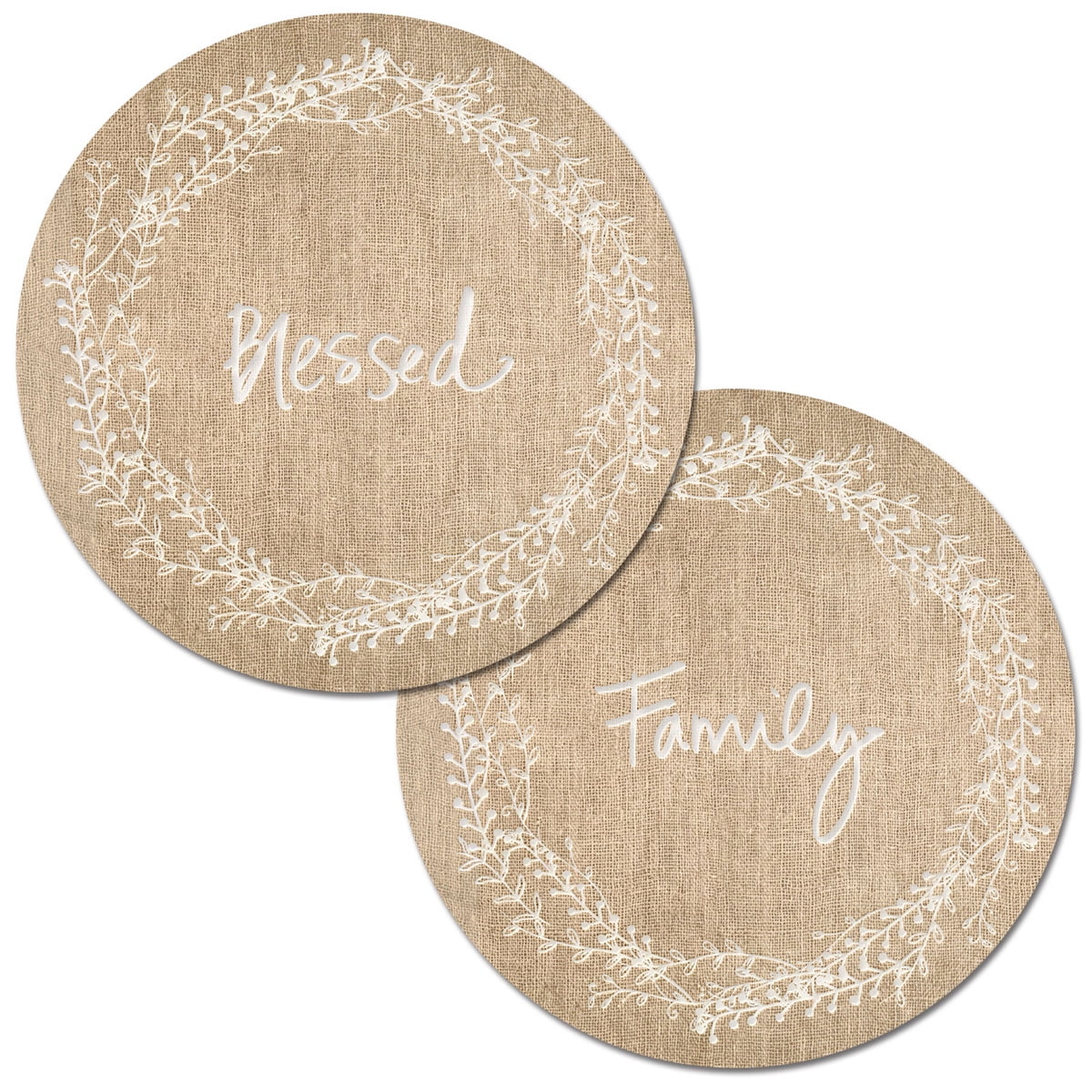 Wipe-Clean Round Reversible Shaped Placemats, Family Blessed, Set of 2, Made in The USA