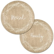 Wipe-Clean Round Reversible Shaped Placemats, Family Blessed, Set of 2, Made in The USA