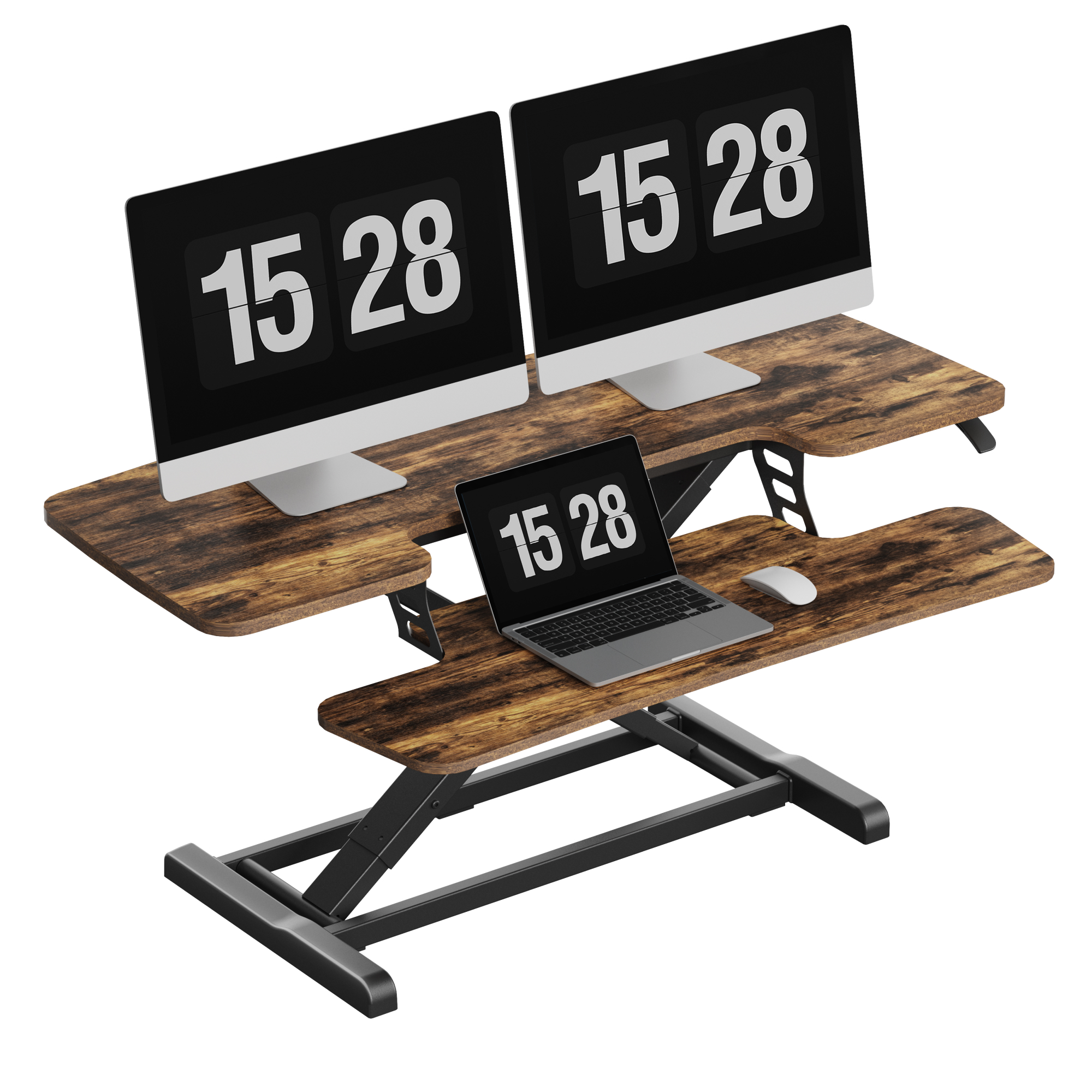 FitStand 42" U-Shape Standing Desk Converter, Walnut photo 2
