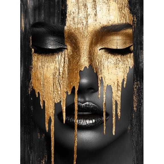 Gold Dripping Face Abstract Canvas Wall Art Suitable for Living Room Office and Hallway Decoration.
