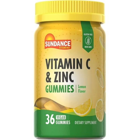 Vitamin C and Zinc Gummies | 36 Count | Lemon Flavor | For Men and Women | by Sundance