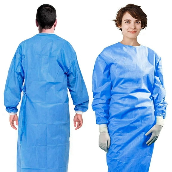 Blue Disposable Isolation Gown, 2X-Large. Pack of 30 Polypropylene PPE Gowns, 50 GSM. Breathable Personal Protective Equipment Gown. Durable Medical Isolation Gowns with Knit Cuffs