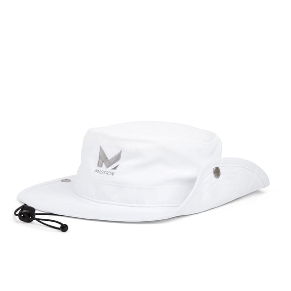 MISSION Cooling UPF Bucket Hat - Unisex Sun Hat for Hiking, Golfing & Fishing - Sweat & Water Activated Technology - White