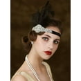 thumbnail image 4 of 1920s Headpiece Flapper Headband, Feather Rhinestone Roaring 20s Great Gatsby Hair Accessories for Women,Wine Red, 4 of 4