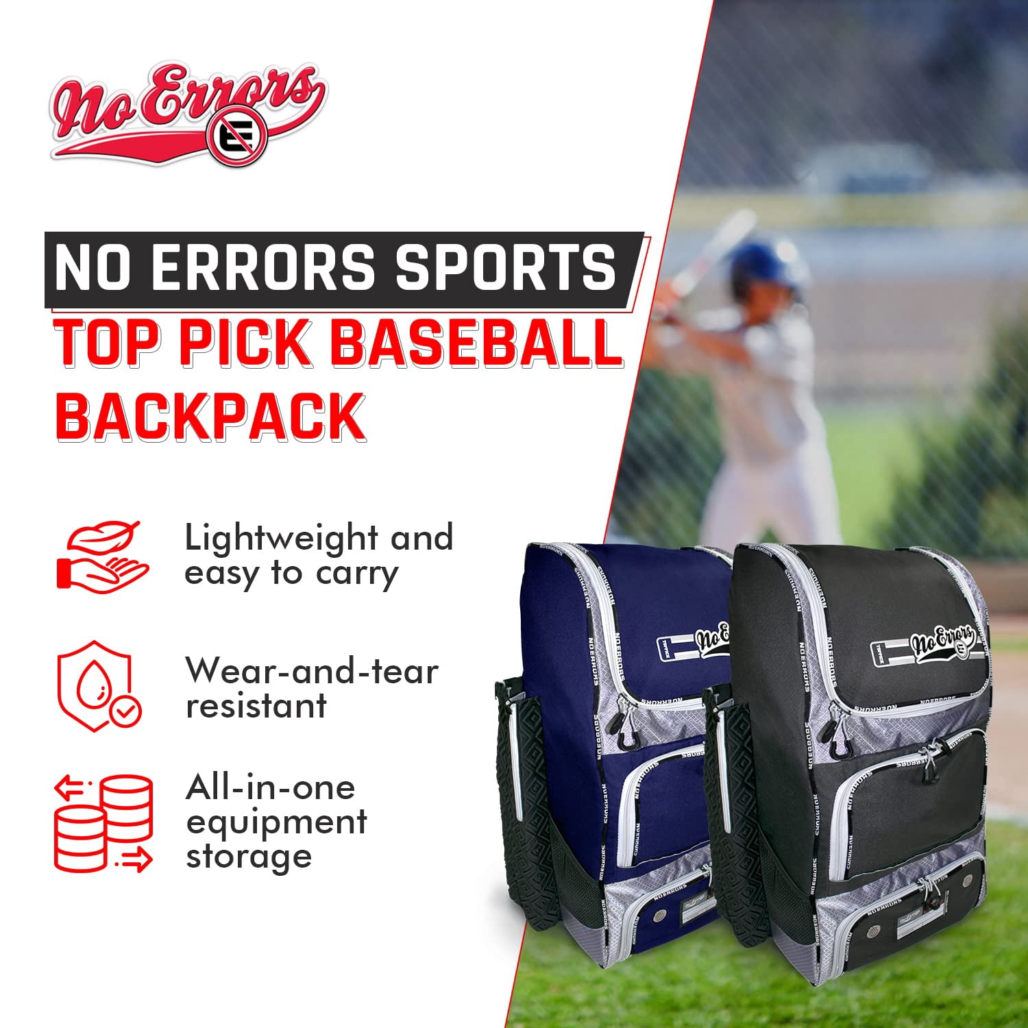 Top Pick Baseball Backpack for Kids - Heavy Duty Youth Baseball and Softball Bag with Fence Hooks - Dual Glove and Bat Compartments