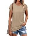 thumbnail image 4 of ZyeKqe Womens T Shirts Short Sleeve Shirts Round Neck T Shirts Side Split Solid Color Tees Top, 4 of 8