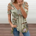 thumbnail image 2 of Chinese Traditional Flower Birds Womens Summer V Neck Zipper Top Short Sleeve T Shirt Off Shoulder Top Casual Classy Loose Shirts, 2 of 7