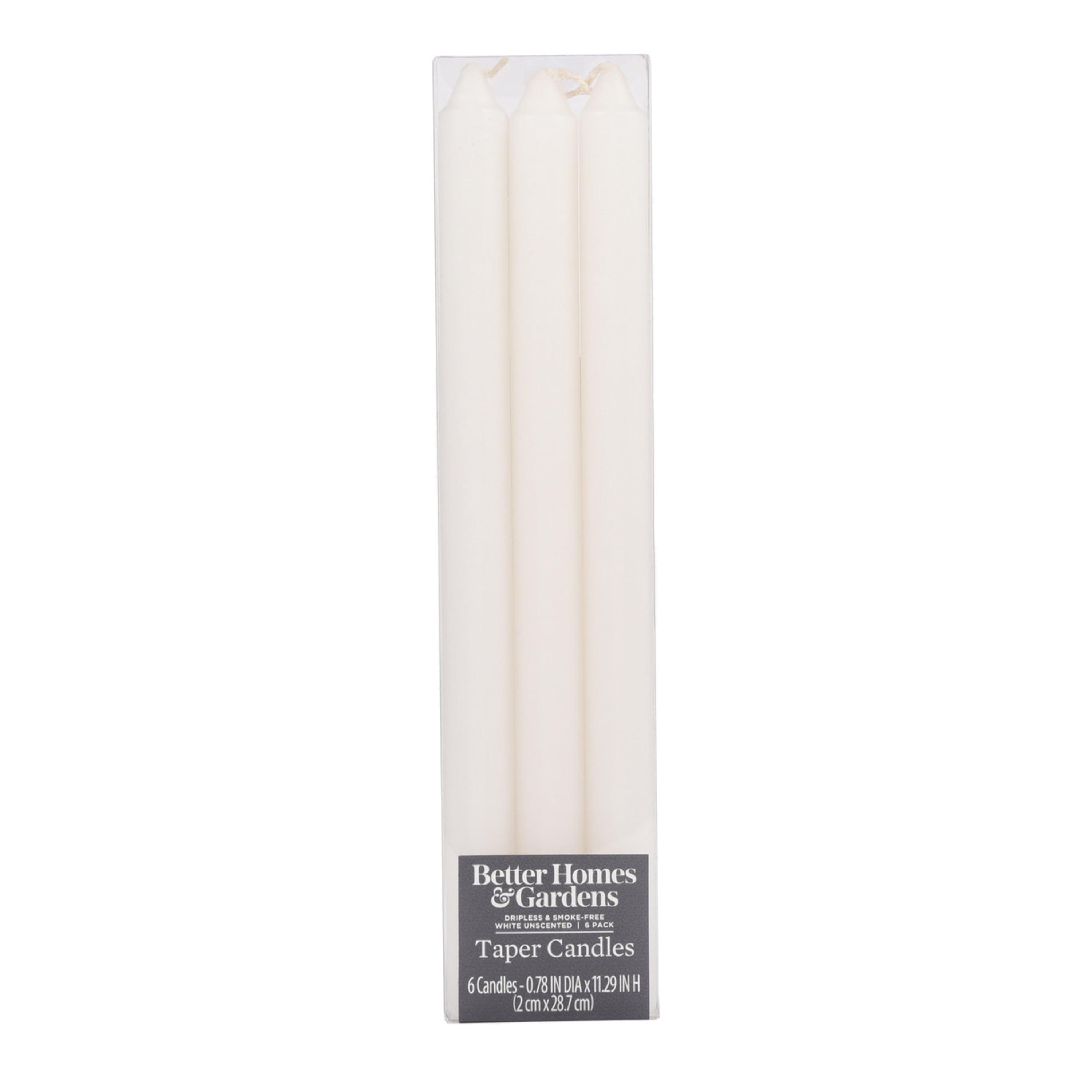 Better Homes & Gardens, White Unscented Indoor Set of 6, 12" Taper