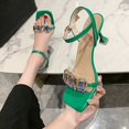 thumbnail image 2 of Sandalias de tacón alto con punta abierta y cabeza cuadrada para mujer, zapatos de tacón cuadrado de cristal, con hebilla, a la moda, 35, para verano, 2023 Gao Jinjia LED, 2 of 2
