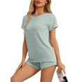 thumbnail image 4 of INSPIRE CHIC Women's Pajamas Short Sleeves Tops and Elastic Waist Shorts Tracksuit Casual Lounge Sets S Green, 4 of 6